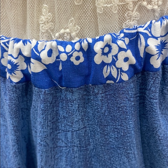 Handmade upcycled blue and white full circle skirt with flounce & ruffle, Size M - Picture 6 of 9